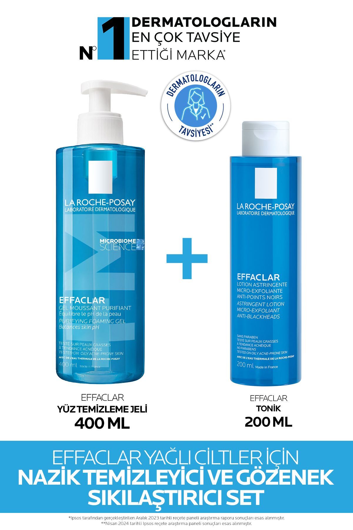 Yağlı Ciltler İçin Cilt Bakım Seti : Effaclar Yüz Temizleme Jeli 400ml & Sıklaştırıcı Tonik 200ml