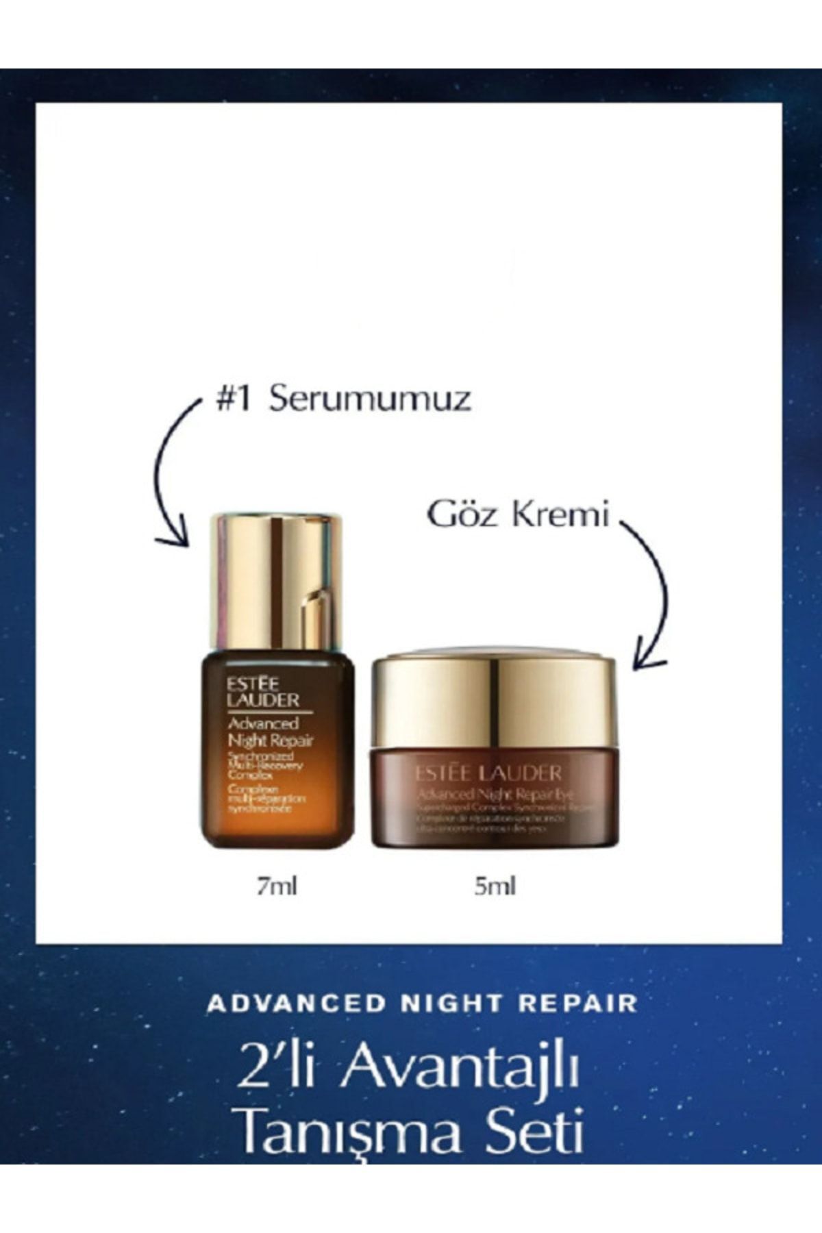 Advanced Night Repair Serum 7ml + Göz Kremi 5ml, Hyalüronik Asit, Anti Oksidan Cilt Bakım Seti..,