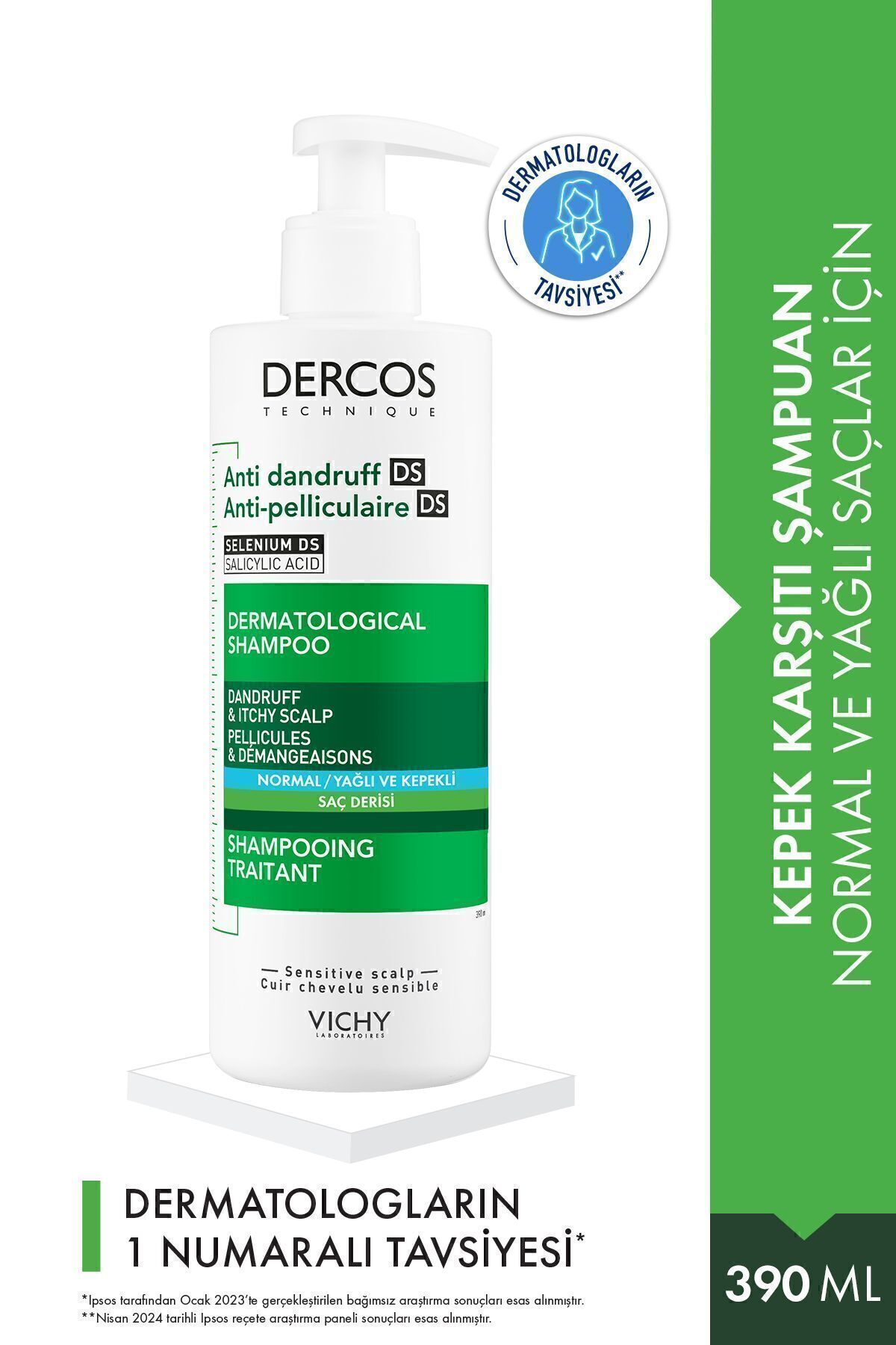 Dercos Anti-Dandruff Normal ve Yağlı Saçlar İçin Kepeğe Karşı Etkili Bakım Şampuanı 390 ml