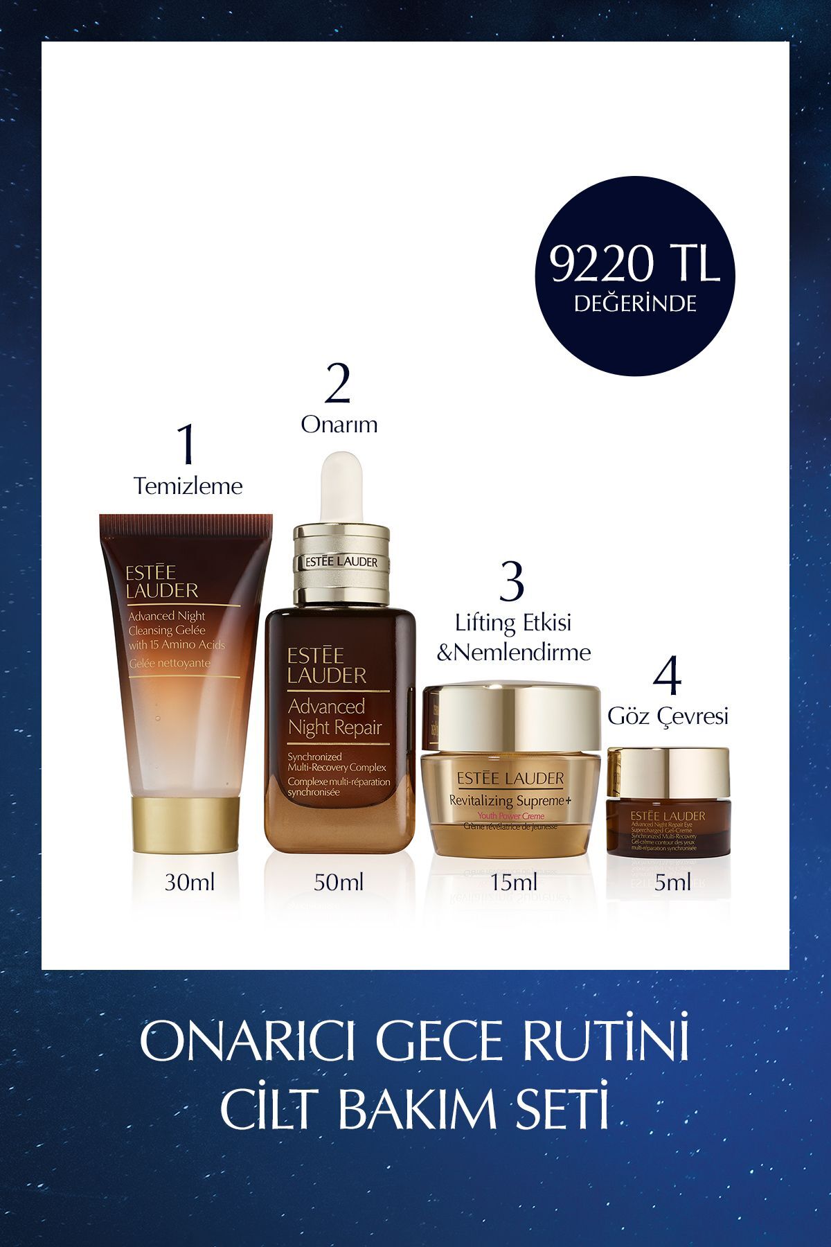 Onarıcı Gece Rutini Cilt Bakım Seti - Serum 50ml, Temizleyici 30ml, Power Crème 15ml, Göz Kremi 5ml