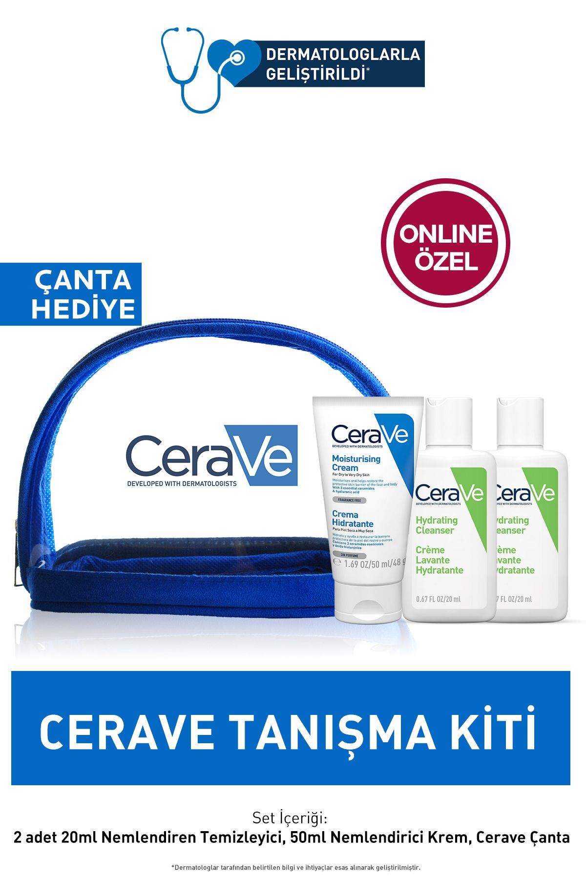 Çanta Hediyeli Online Özel Tanışma Kiti:Cerave Nemlendirici Krem 50ML&Köpüren Temizleyici 2x20ML