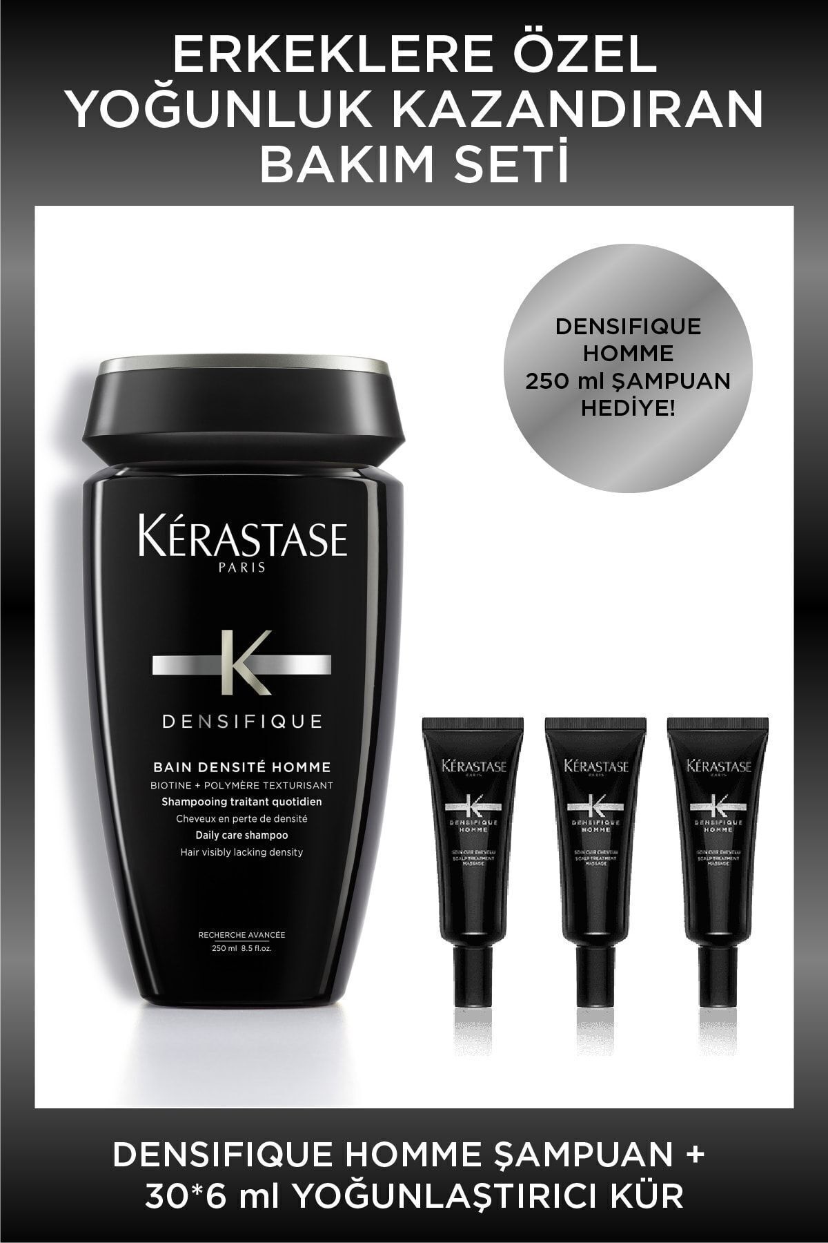 Densifique Homme Yoğunlaştırıcı Bakım Kürü 30x6ml + Bain Densite Homme Şampuan 250ml